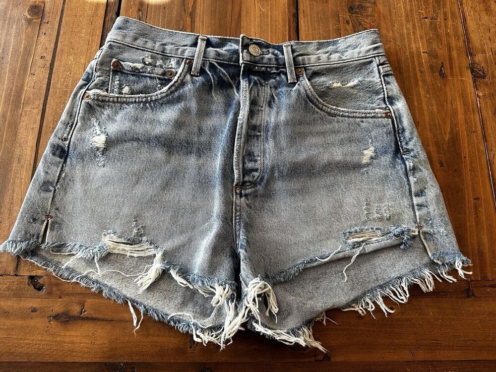 Agolde Women’s Denim Distressed Jaden High Rise Raw Hem Cut Off Shorts Size 28